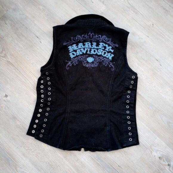 Y2K Harley Davidson Black Lace-Up Grunge Vest - Picture 2 of 4